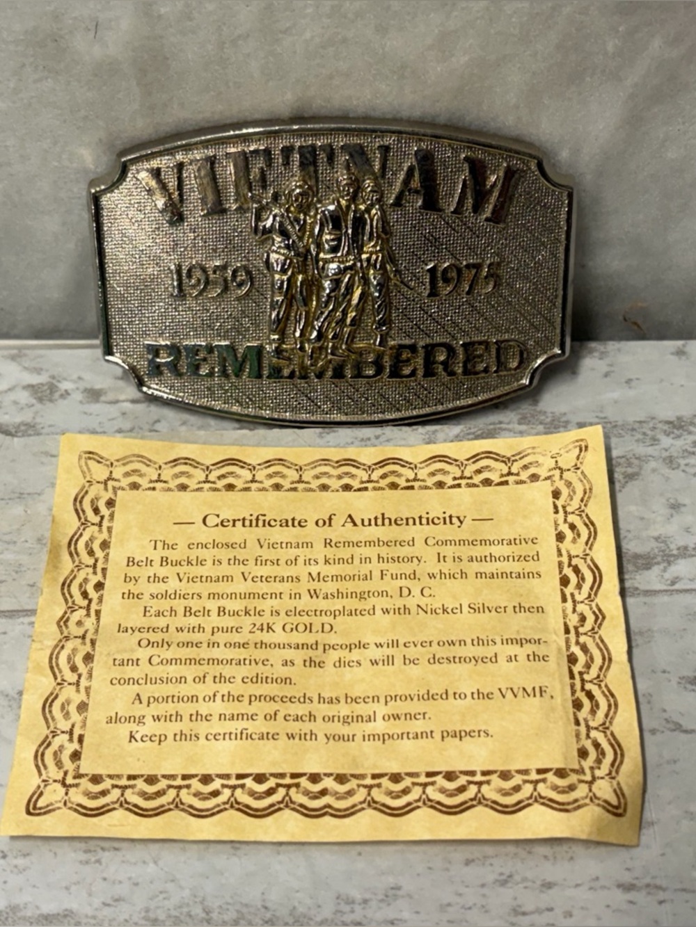 VIETNAM REMEMBERED 1959 1975 War Veteran Veterans F.E. Hart Numbered Belt Buckle